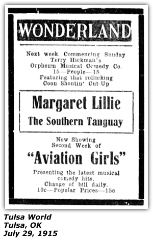 Promo Ad - Wonderland - Tulsa, OK - July 29, 1915 - Margaret Lillie