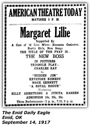 Promo Ad - AMerican Theatre - Enid, OK - Margaret Lillie - September 14, 1917