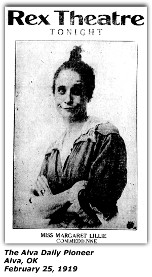 Promo Ad - Rex Theatre - ALva, OK - Margaret Lillie - Commedienne - February 25, 1919