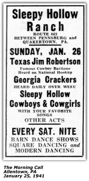 Texas Jim Robertson and Georgia Crackers Sleepy Hollow Ranch January 25 1941
