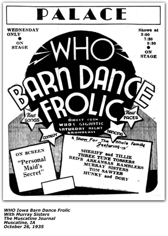WHO Iowa Barn Dance Frolic October 1935 with Murray Sisters