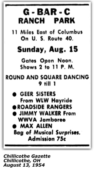 Promo Ad - G Bar C Ranch - Jimmy Walker - Chillicothe OH - Aug 1954