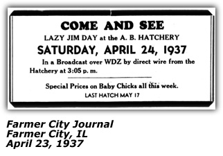 Promo Ad - Lazy Jim Day - Farmer City IL - 1937