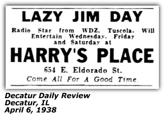 Promo Ad - Lazy Jim Day - Harry's Place - Decatur IL - 1938