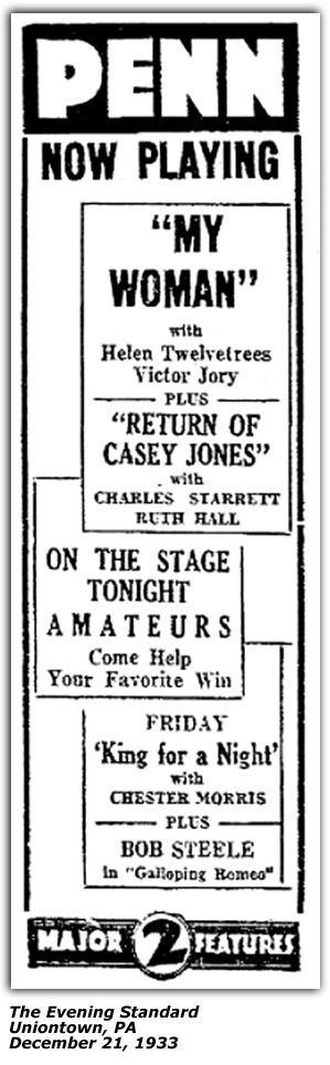 Promo Ad - Penn Theatre Amateur Contest - Uniontown, PA - Dec 21 1933