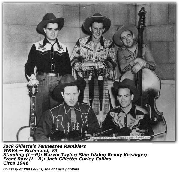 Jack Gillette's Tennesse Ramblers - Marvin Taylor, Slim Idaho, Benny Kissinger, Jack Gillette, Curley Collins - WRVA - Circa 1946
