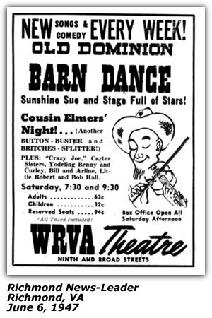Promo Ad - WRVA Old Dominion Barn Dance - Benny Kissinger - June 1947