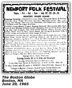 Promo Ad - Newport Folk Festival - Tex Logan - June 1965