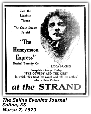 Promo Ad - Strand Theater - Salina, KS - March 7, 1923 - Ricca Hughes