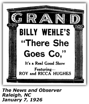 Promo Ad - Grand Theater - Raleigh, NC - January 7, 1926 - Roy and Ricca Hughes