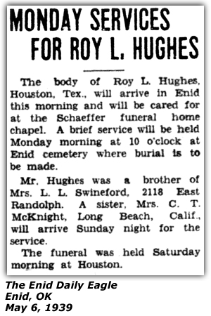 Obituary - Roy L. Hughes - Enid, OK - May 6, 1939