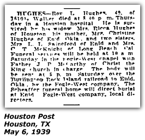 Obituary - Roy L. Hughes - Houston, TX - May 6, 1939