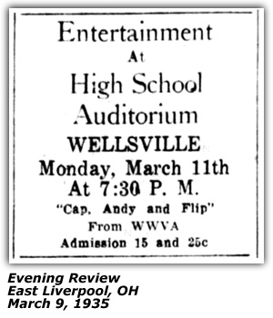 Promo Ad - Wellsville High School Auditorium - Cap, Andy and Flip - March 1935