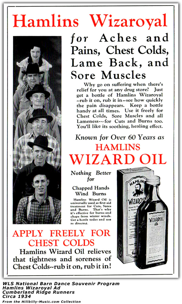Cumberland Ridge Runners with Linda Parker - Hamlinz Wizard Oil Promo Ad - WLS National Barn Dance Souvenir Program - Circa 1934