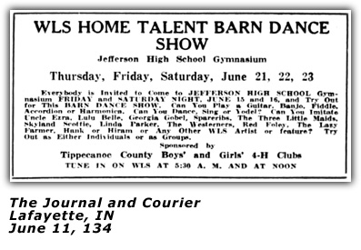 WLS Home Talent Barn Dance Show - Jefferson High School - Lafayette, IN - June 1934
