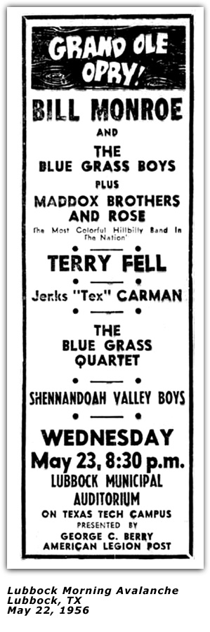 Promo Ad - Lubbock, TX - Terry Fell - May 1956