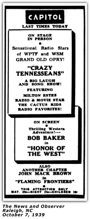 Capitol Theatre - Raleigh, NC - Crazy Tennesseans - Milton Estes - October 1939