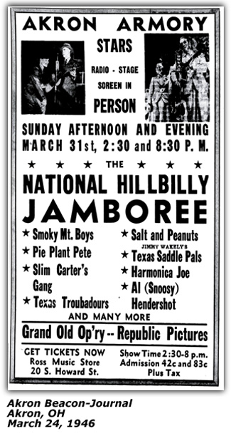 Promo Ad - Slim Carter National Hillbilly Jamboree - Akron OH March 1946
