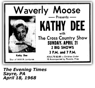 Promo Ad - Kathy Dee - Waverly Moose - April 1968 - Sayre PA