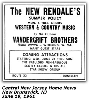 Promo Ad - The New Rendale's - Dunellen, NJ - Vandergrift Brothers - June 1961