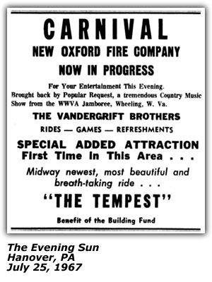 Promo Ad - Carnival - New Oxford Fire Company - Hanover, PA - Vandergrift Brotehrs - July 1967