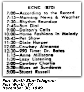 Radio Log - KCNC - Dixie Harper Show - December 1949