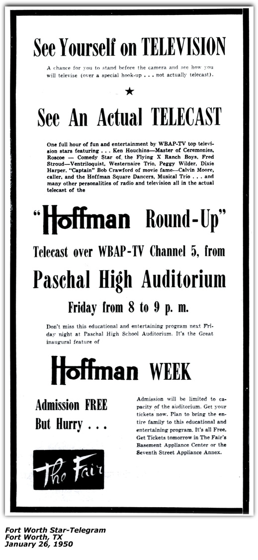 Promo Ad - Hoffman Roundup - WBAP-TV - Dixie Harper - January 1950