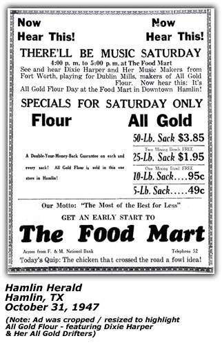 All Gold Flour Ad Featuring Dixie Harper - October 1947