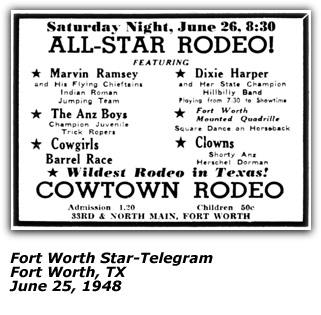 Promo Ad - Cowtown Rodeo - Dixie Harper - June 1948 