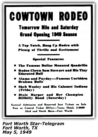 Promo Ad - Cowtown Rodeo - Dixie Harper - May 1949