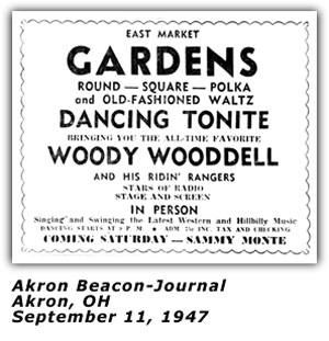 Woody Wooddell and his Ridin' Rangers - Akron OH Ad 1947