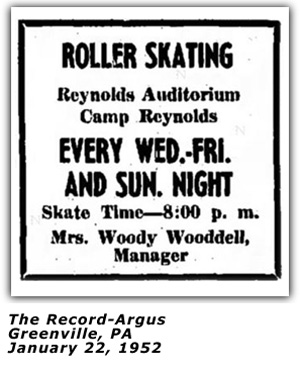 Mrs. Woody Wooddell Roller Skating Ad 1952