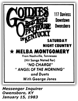Promo Ad - Goldies Best Little Opry House in Kentucky - Melba Montgomery - Owensboro, KY - January 1983