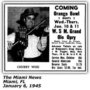 Promo Ad - Orange Bowl - Chubby Wise - Miami, FL - January 1945