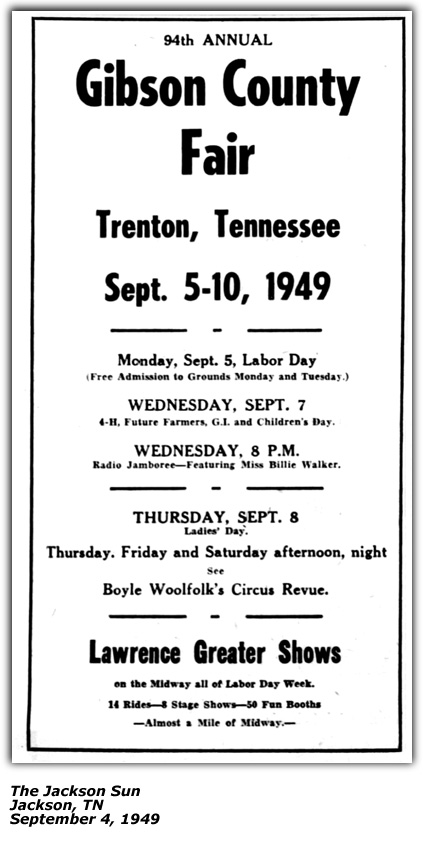 Promo Ad - Gibson County Fair - September 1949