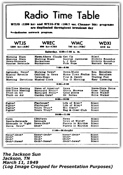 Radio Time Table - March 11, 1949 - WDXI - Billie Walker Show