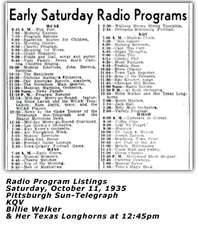 KQV Program Listing - October 11, 1935 - Billie Walker
