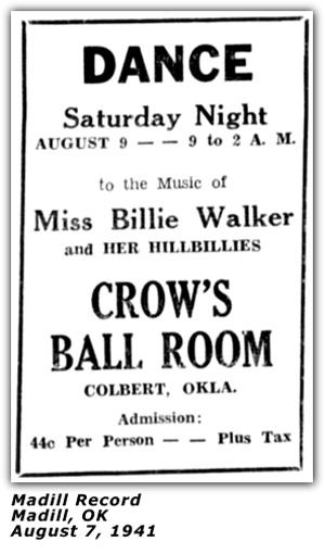 Billie Walker - Ad - Madill OK Aug 1941