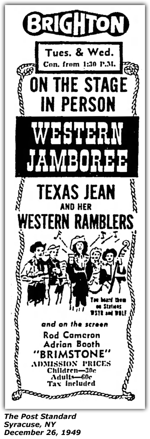 Promo Ad - Western Jamboree - Texas Jean and her Western Ramblers - Syracuse, NY - December 1949
