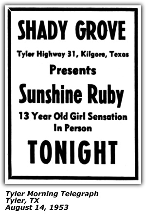 Promo Ad - Shady Grove - Kilgore, TX - Sunshine Ruby - August 1953