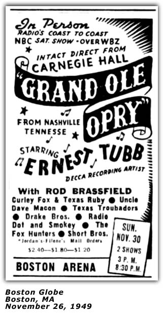 Promo Ad - Ernest Tubb - Radio Dot and Smokey - Boston MA - 1949