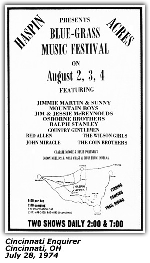 Promo Ad - Haspin Acres Blue-Grass Festival - Noah Crase - Jimmy Martin - Ralph Stanley - Red Allen - Jim and Jesse - July 1974