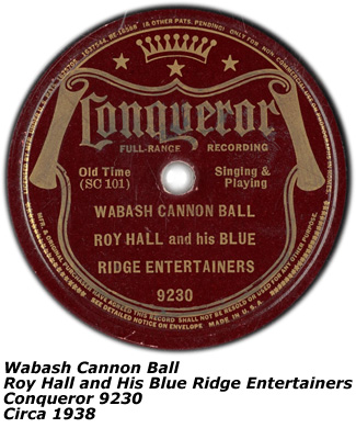 Conqueror Label - Roy Hall and his Blue Ridge Entertainers - Circa 1938