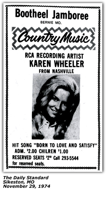 Promo Ad - Bootheel Jamboree - Karen Wheeler - Sikeston MO - November 1974