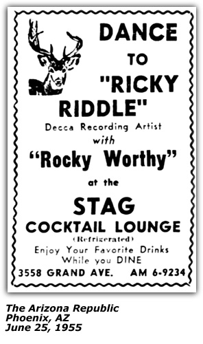 Promo Ad - Ricky Riddle - Stag Lounge - Phoenix 1955