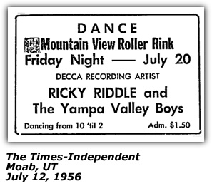 Promo Ad - Ricky Riddle and the Yampa Valley Boys - Moab, Utah - July 1956