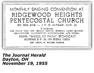 Promo Ad - Trace Trio - Ridewood Heights Pentecostal Church Singing Convention - Nov 1955