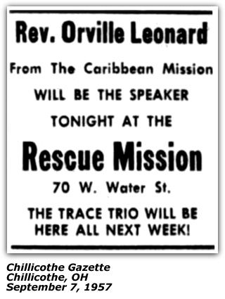 Promo Ad - Trace Family Trio - Rescue Mission - Chillicothe OH Sep 1957