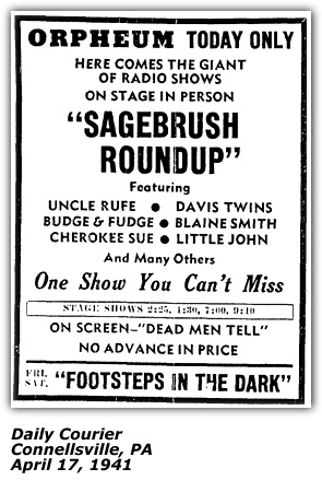 Promo Ad Cherkoke Sue and Llittle John - April 1941