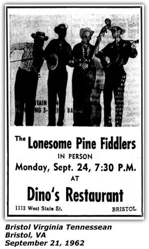 Promo Ad - Dino's Restaurant - Bristol, TN - Lonesome Pine Fiddlers